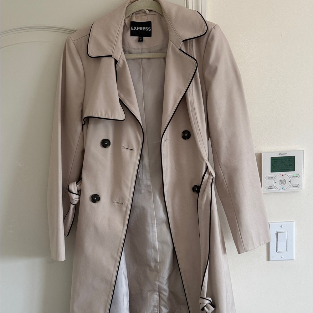Express Women's Beige Trench Coat with Black Trim